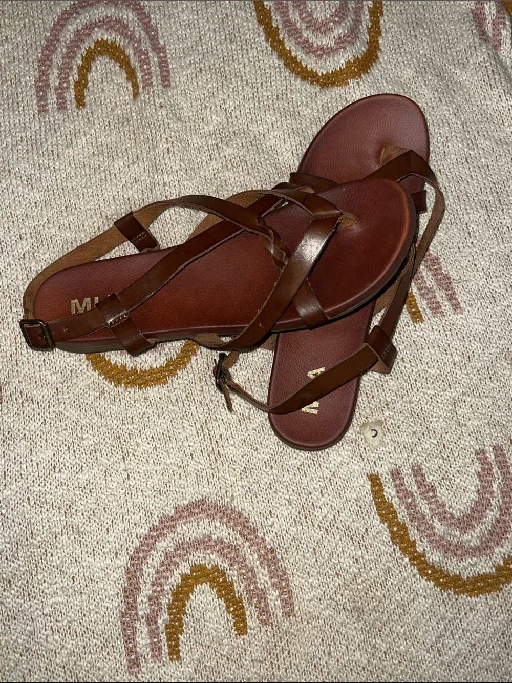 MIA Brown Leather Strappy Flat Sandals